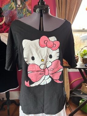 Hello Kitty Black Shirt with White Logo and Pink Bow